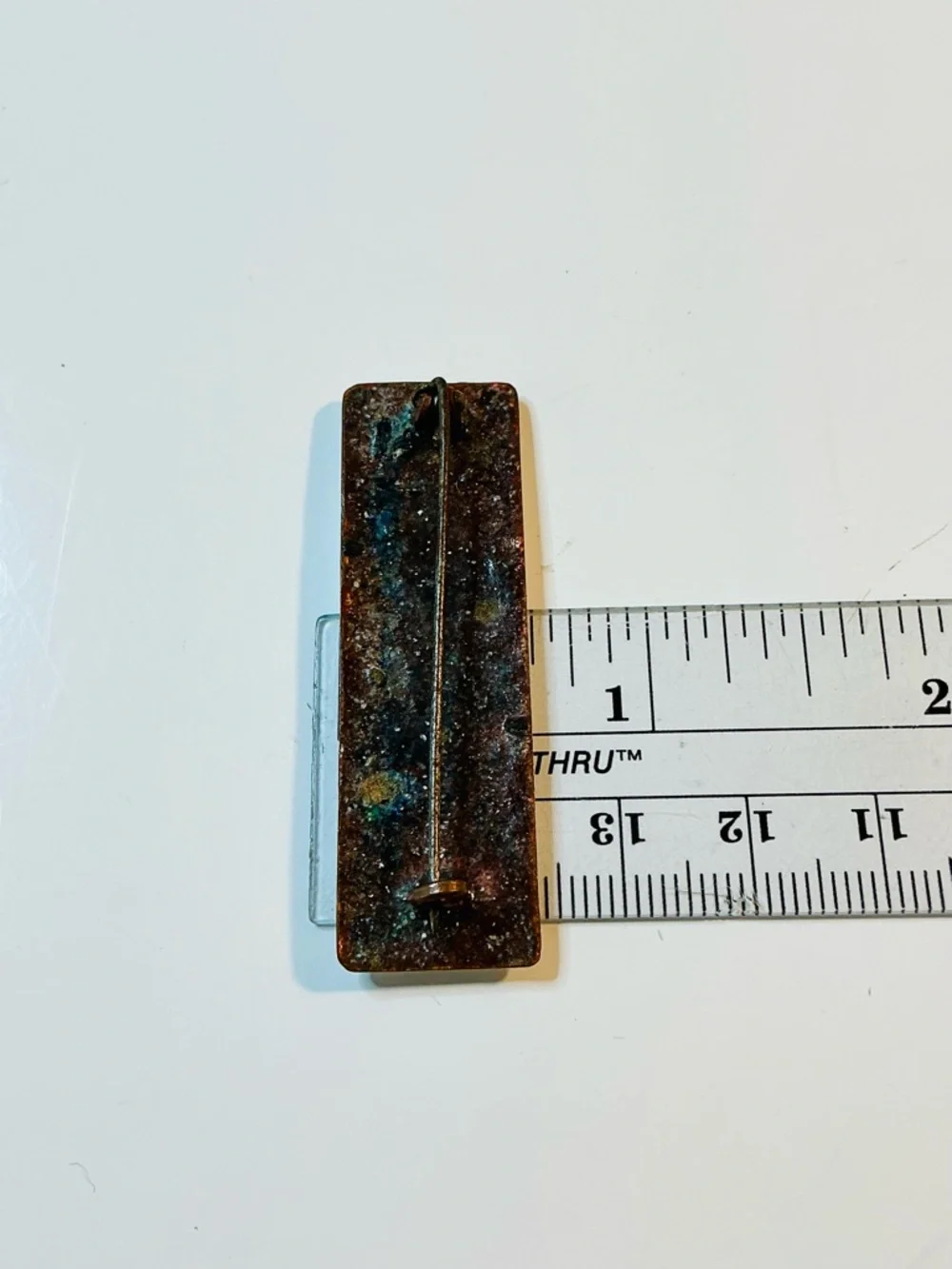 VTG Copper Hand-Painted White Enamel Bar Brooch with Blue & Red Flowers C Clasp - Picture 6 of 9